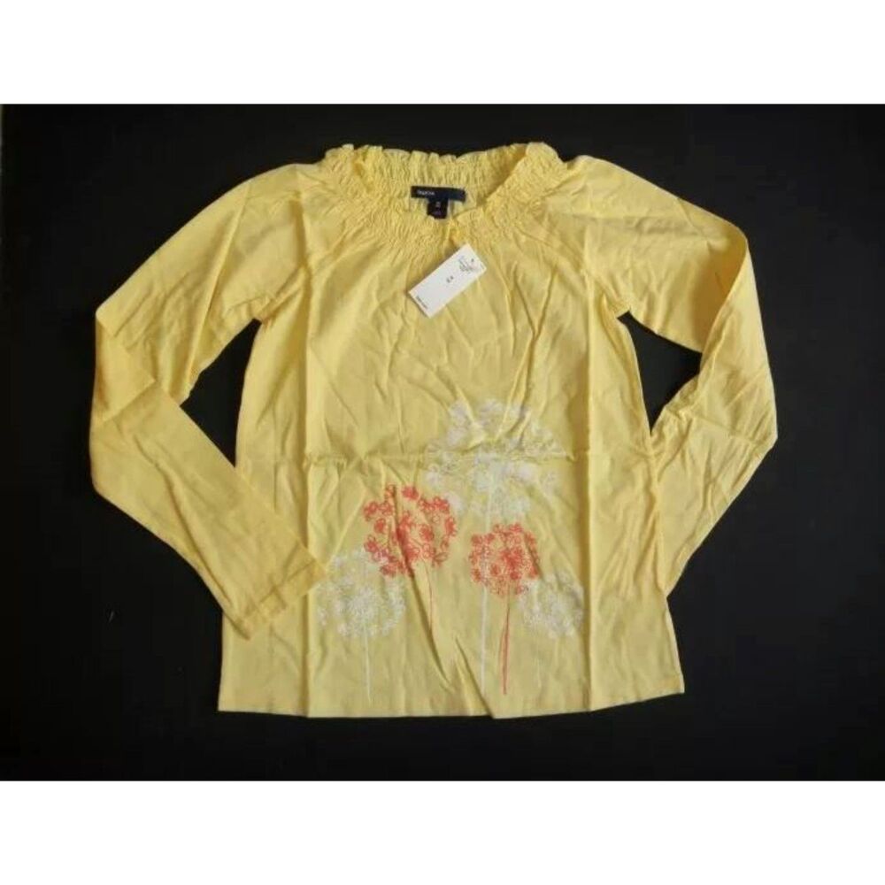 NEW Gap Kids girls shirt M L 8 10 yellow dandelion flower l/s peasant top tee